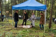 Die Kommissare Lars (Ingo Naujoks, l.), Finn (Sven Martinek, 2.v.l.) und Gregor (Jonas Minthe, r.) werden zum Leichenfund einer jungen Frau gerufen. Strahl (Christoph Tomarek, 2.v.r.) hat schon erste Erkenntnisse: Der Fundort ist nicht der Tatort.