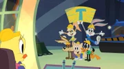 V.li.: Tweety, Wile E. Coyote, Lola Bunny, Porky Pig, Daffy Duck, Bugs Bunny