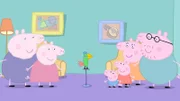 V.li: Grandpa Pig, Granny Pig, Polly, George Pig, Peppa Pig, Mummy Pig, Daddy Pig