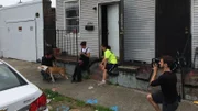 Lizzy, Mutt, Dee being filmed outside of Dee's home after rescue with Xbox.