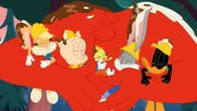 v.li.: Lola Bunny, Porky Pig, Tweety, Gossamer, Bugs Bunny, Daffy Duck