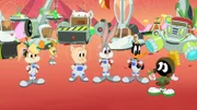 v.li.: Lola Bunny, Tweety, Porky Pig, Bugs Bunny, Daffy Duck, Marvin the Martian