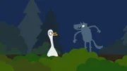 Der Wolf verscheucht die Ente.