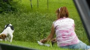 Tia and Louisa on side of road.