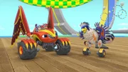Blaze (unten, l.), Gabby (oben, l.), AJ (oben, r.)