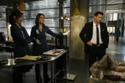(v.l.n.r.) Dr. Montenegro (Michaela Conlin); Dr. Brennan (Emily Deschanel); Booth (David Boreanaz)