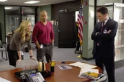 L - R: A.J. Cook (Jennifer Jareau), Derek Morgan (Shemar Moore), Eddie Langdon (Joe Mantegna)