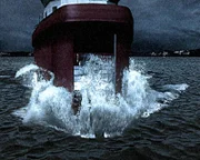 CGI of water pouring into ferry