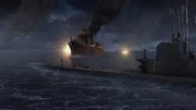 Die USS Parche befindet sich auf halber Strecke vor dem Bug der Kazan Maru. (Pazifikflotte II Produktionen Productions Inc.)