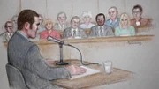 Eine Gerichtszeichnung zeigt Daniel Reece im Zeugenstand. Er hatte mit Lashley im Gefängnis gesessen und dieser hatte ihm gegenüber den Mord an Janie Shepherd gestanden.