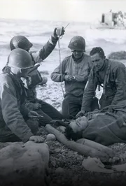 Taking care of a wounded soldier