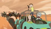 Vorne, l-r: Summer, Morty, Rick