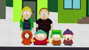 L-R, vorne: Kenny, Eric, Kyle, Stan. Hinter: Star Trek Nerds
