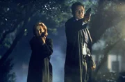 Dana Scully (Gillian Anderson, l.); Fox Mulder (David Duchovny, r.)