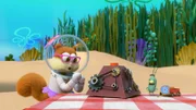 L to R Carolyn Lawrence as the voice of Sandy Cheeks and Mr. Lawrence as the voice of Plankton in KAMP KORAL: SPONGEBOB’S UNDER YEARS. Photo credit: Nickelodeon/Paramount+ © 2024, All Rights Reserved.