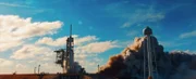 Eine startende Rakete mit großer Rauchbildung.