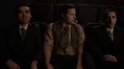 l-r: Jack Warner (Anthony Jackson), First man to talk on film (Brandon Grimes), Harry Warner (Nicolas Greco)