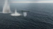 Ein computergeneriertes Bild zeigt, wie ein Catalina-Flugzeug 500-Kilogramm-Bomben bis auf 20 Meter an das U-Boot U-154 heranfliegt. (Pacific Fleet II Productions Inc.)