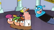 L-R: Wanda, Cosmo, Timmy, Mr. Turner, Burglar