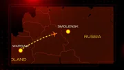 Eine Streckenkarte von Warschau nach Smolensk.