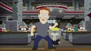 Vorne, l-r: Mark Zuckerberg, Butters als "Professor Chaos"