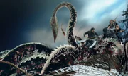 The Kraken, 1972 (gouache on paper) by English School, (20th century); Private Collection; (add.info.: Monsters from the Deep. The Monster had been caught - entangled in a fishing net. Now came the dangerous task of hauling it ashore;); ¬© Look and Learn; English,  out of copyright
