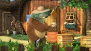 Zum Glück hat aber der Bär schon einige Erfahrung im Umgang mit Bienen.