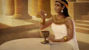 In einem computergenerierten Bild lässt Kleopatra einen Perlenohrring in ein Getränk fallen.Archäologen untersuchen die berühmteste Königin Ägyptens, Kleopatra. Sie erforschen ein großes Grab voller Mumien und entdecken die Frau hinter dem Mythos.  (Windfall Films)