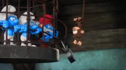 Kann Monkey das Schloss des Käfigs öffnen und so die Schlümpfe befreien?