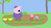 L-R: Grandpa Pig, Peppa Pig, George Pig