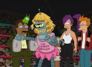 (v.l.n.r.) Hermes Conrad; Bender; Leela; Fry.