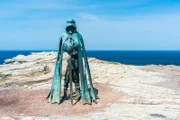 Gallos-Statue, Burg Tintagel, Nord-Cornwall, England, Europa