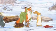 Der kleine Hase und seine Freunde sammeln bunte Dinge, mit denen sie die große Eiche für ihre Feier dekorieren können.