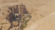 Blick auf das St. Georgs-Kloster im Wadi Qelt in der Judäischen Wüste, Israel
