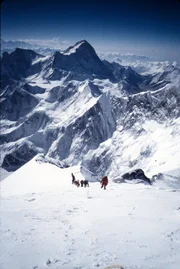 Mount Everest - Climbers from expedition nearing the summit.