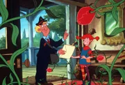 Der Briefträger übergibt Pippi ihr Teilnahmeformular für die Blumenausstellung.