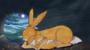 Der kleine Hase und der große Hase haben sich sehr lieb.