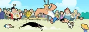 Vorne: Bruiser Jr. (l.), The Mayor (2.v.l.), Fang (3.v.l.), Mr. Bean (2.v.r.)