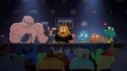Joao (l.), Gumball (m.), Darwin (2.v.r.), Mr. Corneille (r.)