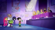 v.li.: Starfire, Cyborg, Beast Boy, Raven, Robin, Hynden, Tara, Greg, Khary, Scott