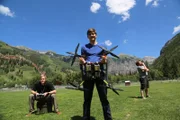 TELLURIDE, CO - (From L to R) Michael Schauer, Robert Blank and Yusef Marra posing with drone amidst the Telluride landscape (Photo Credit: Asylum Entertainment/Lauren Grzybowski)