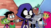 v.li.: Beast Boy, Robin, Raven, Cyborg, Starfire