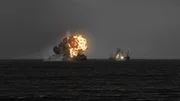 Ein computergeneriertes Bild zeigt japanische Schiffe, die von Torpedos der USS Seahorse getroffen wurden.  (Pazifikflotte II Productions Inc.)