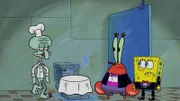 L-R: Squidward, Mr. Krabs, SpongeBob