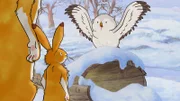 Der große und der kleine Hase treffen die kleine Weißeule.