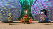 v.li.: Kevin, Mr. Krabs, Preda Tory