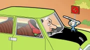 Das Baby-Äffchen hat sich in den  Kopf gesetzt, ein wenig Schabernack mit Mr. Bean zu treiben, und huscht unbemerkt ins Auto.