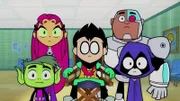 v.li.: Beast Boy, Starfire, Robin, Cyborg, Raven