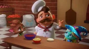 Gemeinsam besuchen die Supermonster Luigis Restaurant und kochen dort ein Menü für Esmie und Igor.