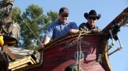 Ron and John Daniels on the completed Pirate Ship Treehouse.